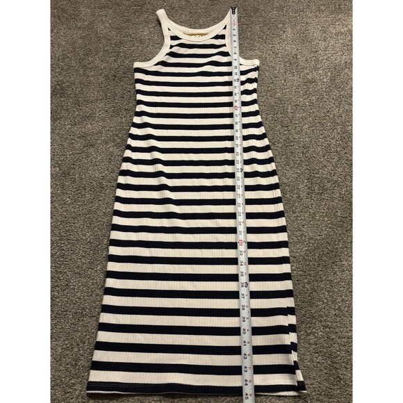 MOTHER The Chin Ups Midi Dress Size M Navy Blue White Stripe Ribbed Tank - Picture 2 of 7